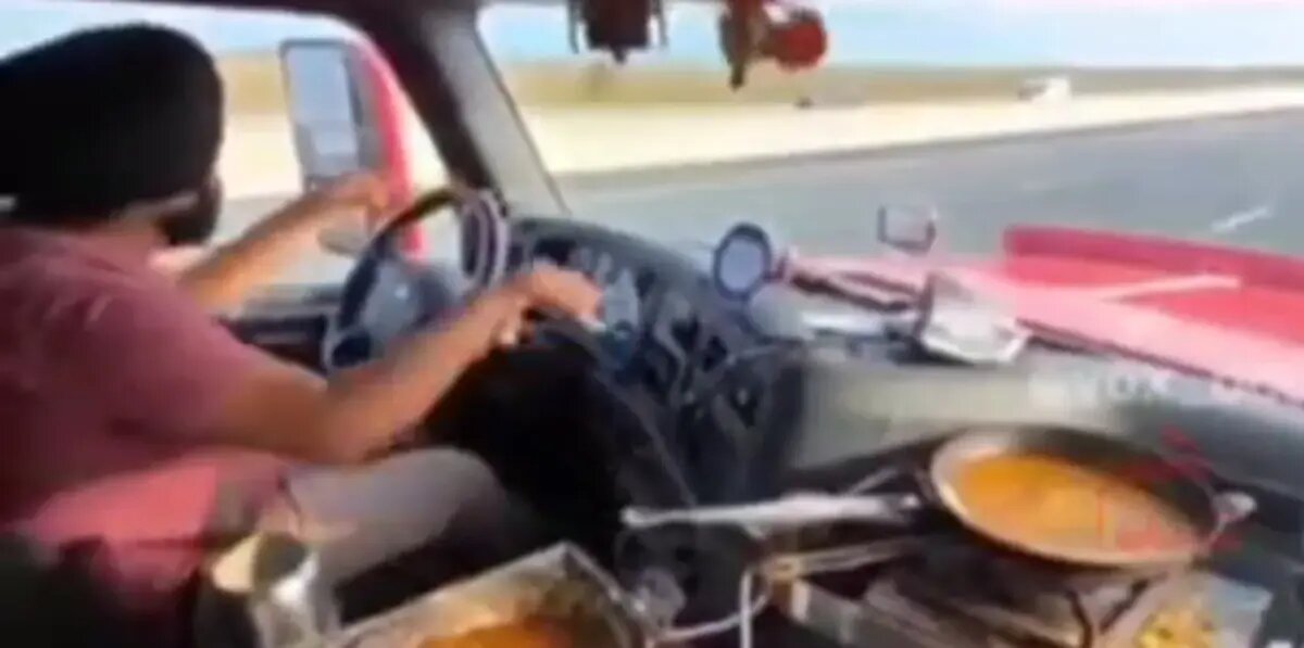 عاقبت کسی که پشت فرمان آشپزی می‌کرد! 