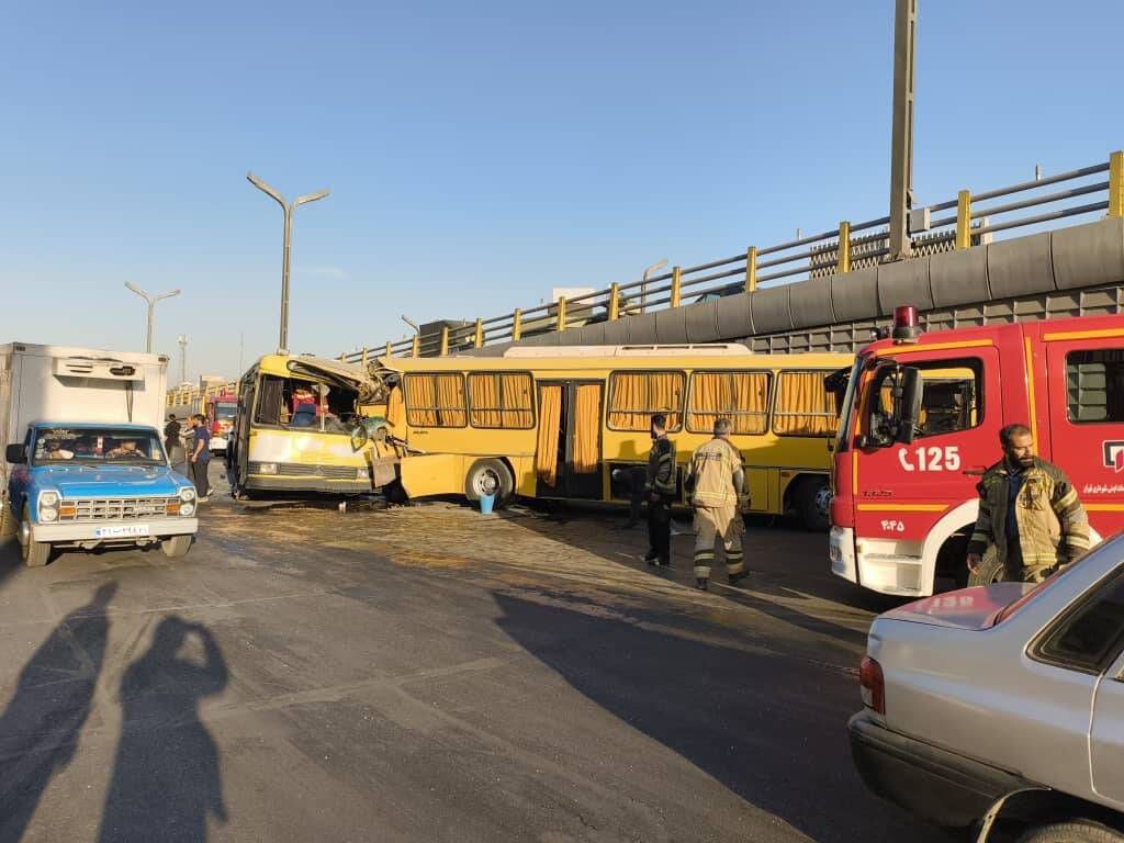 تصاویر جدید از تصادف هولناک ۲ اتوبوس در جاده مخصوص