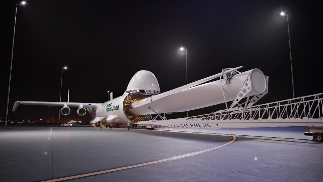 غول پرنده‌ در راه است | ساخت بزرگ‌ترین هواپیمای جهان برای حمل توربین‌های بادی و جنگنده‌ها | این هواپیما هم اندازه زمین فوتبال است