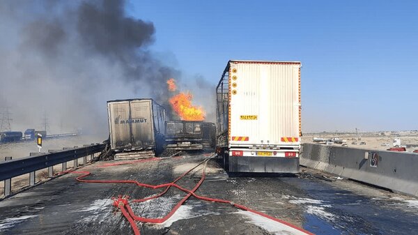 تصاویر جدید از محل تصادف تانکر سوخت + ویدئو | حجم آتش سوزی را ببینید