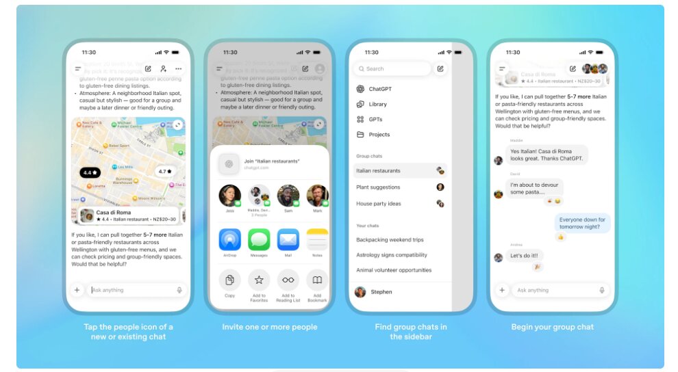 از دستیار شخصی تا پلتفرم اجتماعی | چت‌جی‌پی‌تی، آزمایش چت‌ گروهی را در چهار کشور آغاز کرد