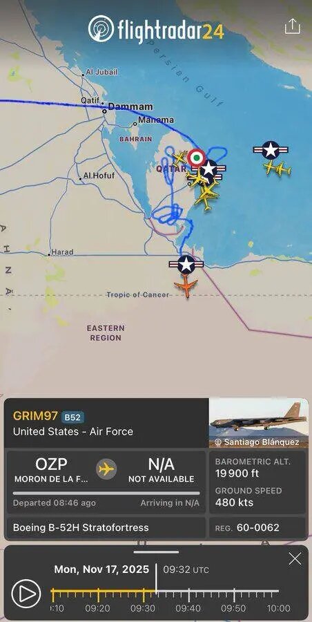بمب افکنهای B-۵۲ آمریکایی بر فراز خلیج فارس چه میکنند؟ | تصاویر