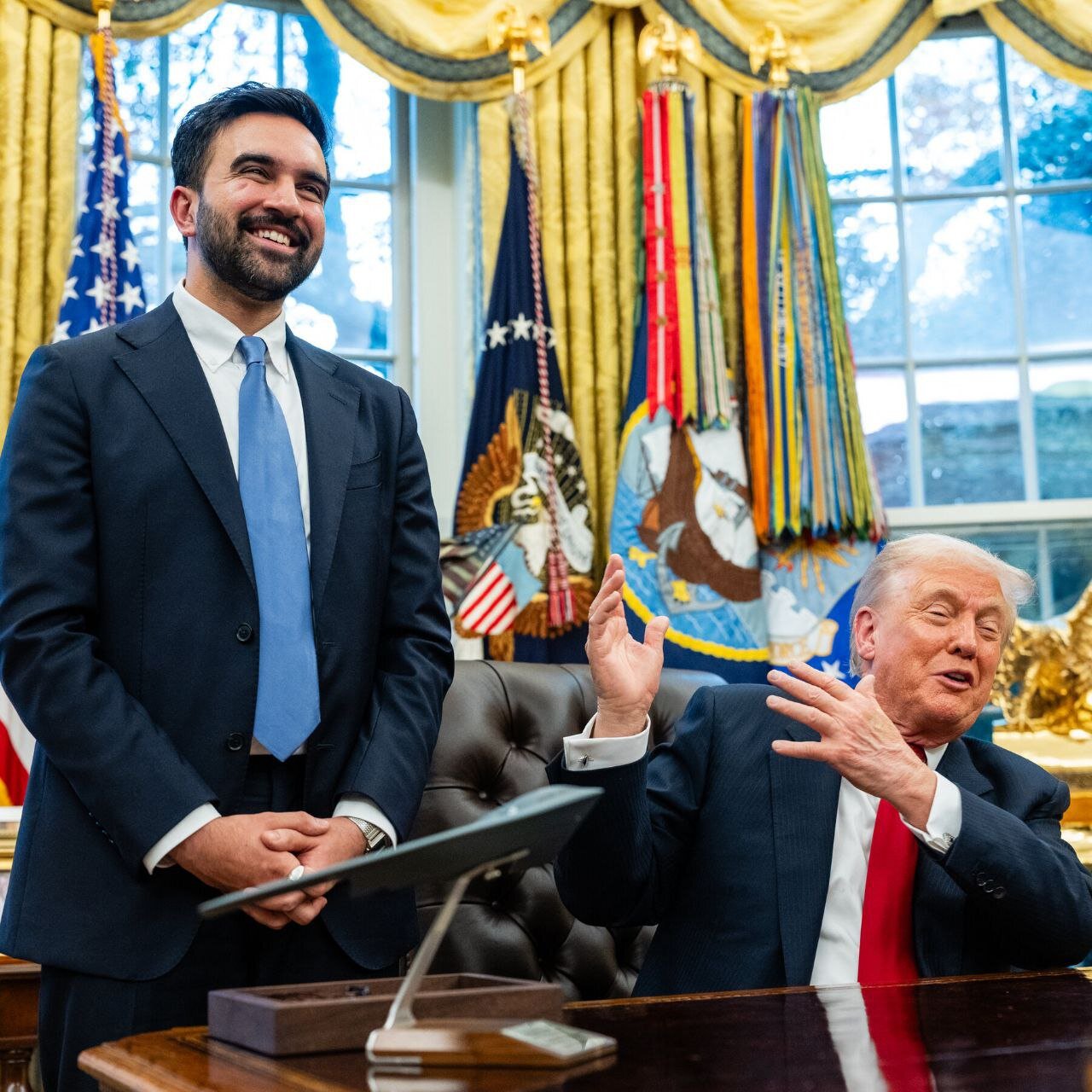 دیدار صمیمانه پس ار ماه‌ها دشمنی و مشاجره؛ ترامپ و ممدانی در کاخ سفید | تصاویر