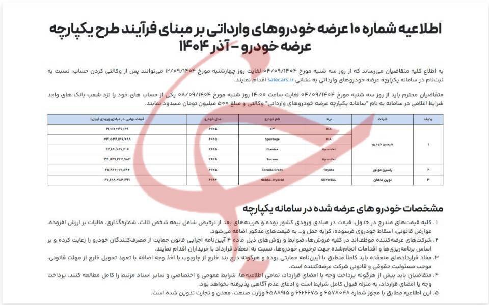 آغاز فروش خودروهای وارداتی از امروز + اسامی خودروها و شرایط ثبت نام