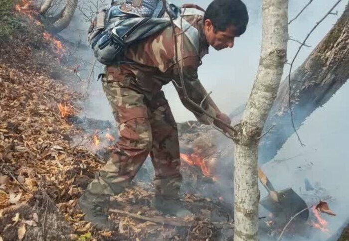 فرماندار و معاونانش در حال خاموش کردن آتش با بیل | عکس