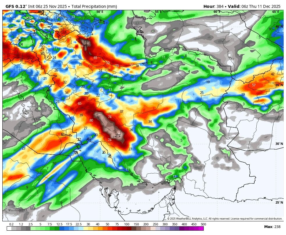 همسویی مدل آمریکا با اروپا | بارش‌های گسترده ای در راه است