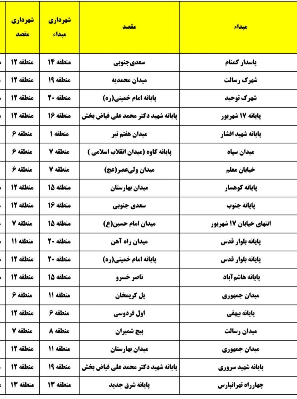اتوبوس‌های برقی تهران در کدام مسیرها تهران فعالیت می‌کنند؟