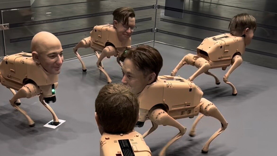 سگ‌های رباتیک با سر ایلان ماسک و مارک زاکربرگ! | ویدئو