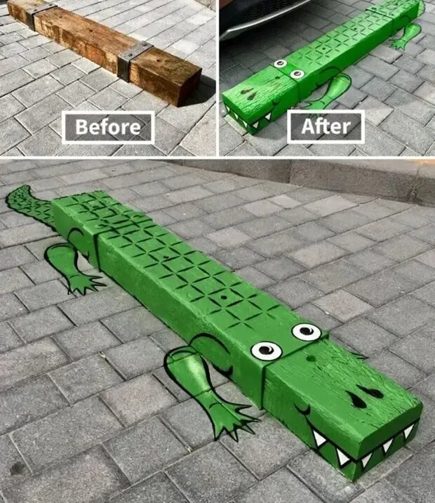 آثار هنری بامزه در خیابانهای جهان؛ از گدایی مرد نامرئی تا پارکینگ تمساح | عکس