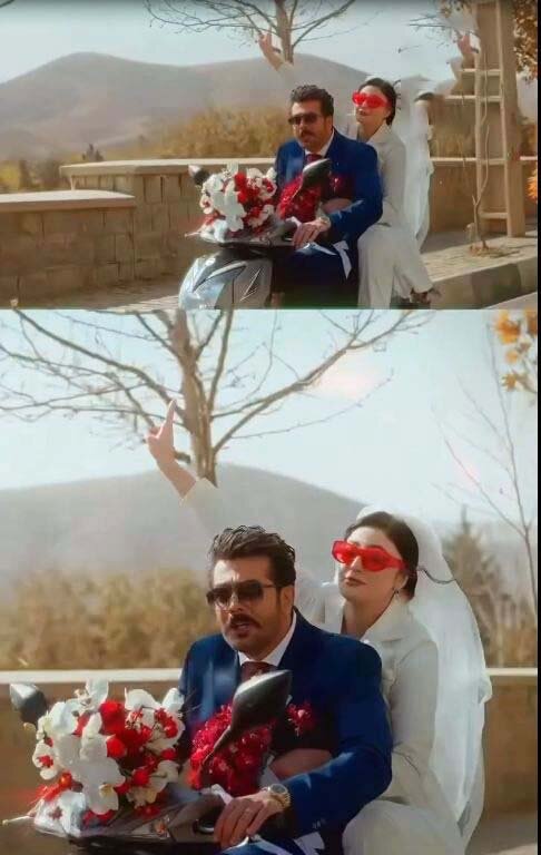 تصاویر جدید از مریم مومن سوار بر موتورسیکلت با تور سفید و دسته گل عروسی