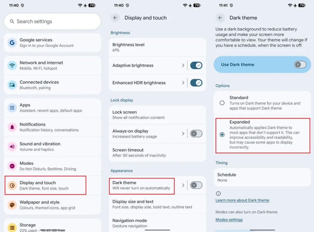 چگونه از شر نورهای مزاحم خلاص شویم؟ | راهنمای فعال کردن «دارک مود گسترده» در گوشیهای گوگل پیکسل