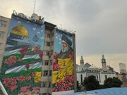 اجرای دیوارنگاره یادمان سیدحسن نصرالله در تهران + تصاویر