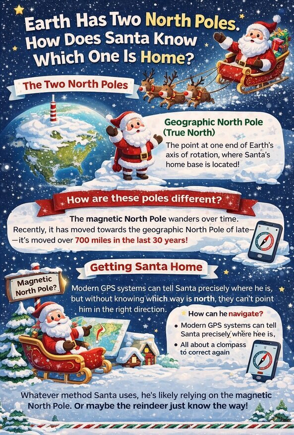 وقتی دو قطب شمال داریم! | راز مسیریابی بابانوئل در دنیایی با دو قطب شمال