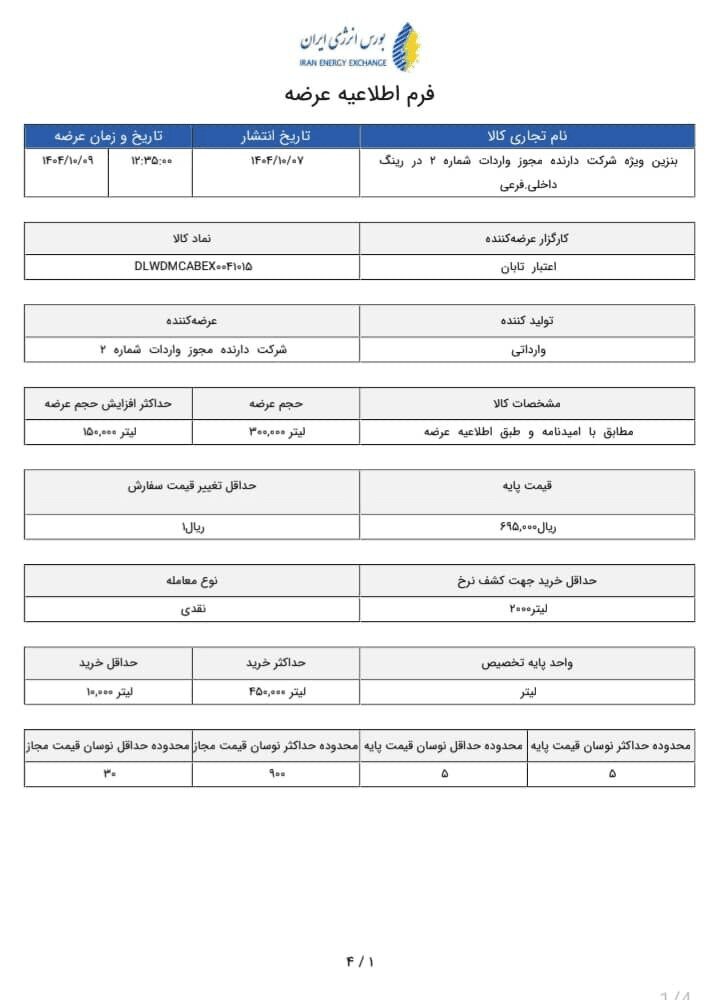 بنزین سوپر وارداتی دوباره گران شد؛ اطلاعیه جدید عرضه سوپر در بورس انرژی