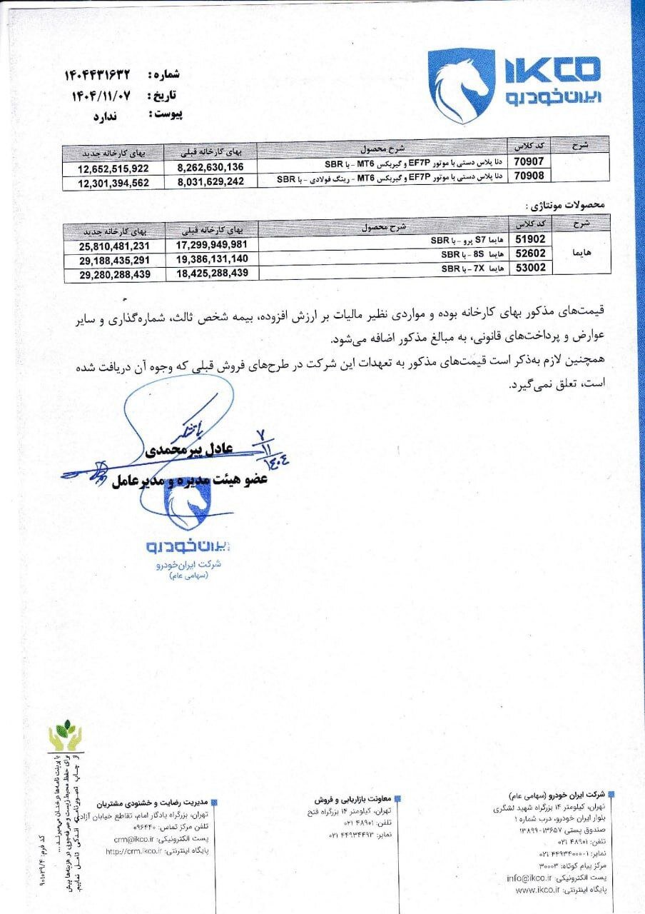 ایران خودرو ناگهان گران کرد؛ ۲۰۷، تارا، دنا، سورن و هایما چند درصد گران شدند؟ | جدول قیمت