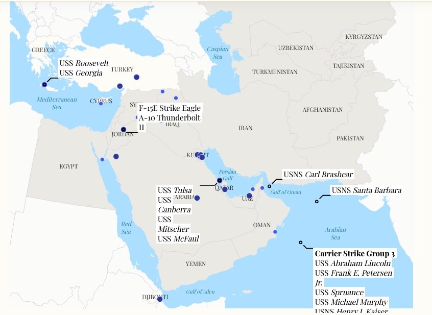 توافق تهران و واشنگتن قریب الوقوع است؟ | آخرین وضعیت آرایش نظامی آمریکا در منطقه + عکس