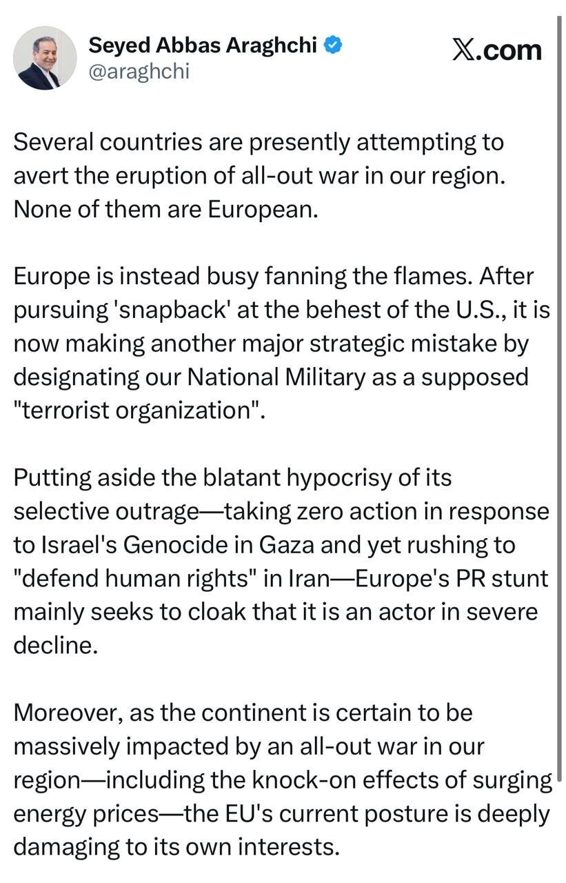 اروپا با اقدام علیه سپاه مرتکب اشتباه بزرگ شد | کنایه به سکوت در جلوگیری از شعله‌ور شدن جنگ تمام‌عیار در منطقه