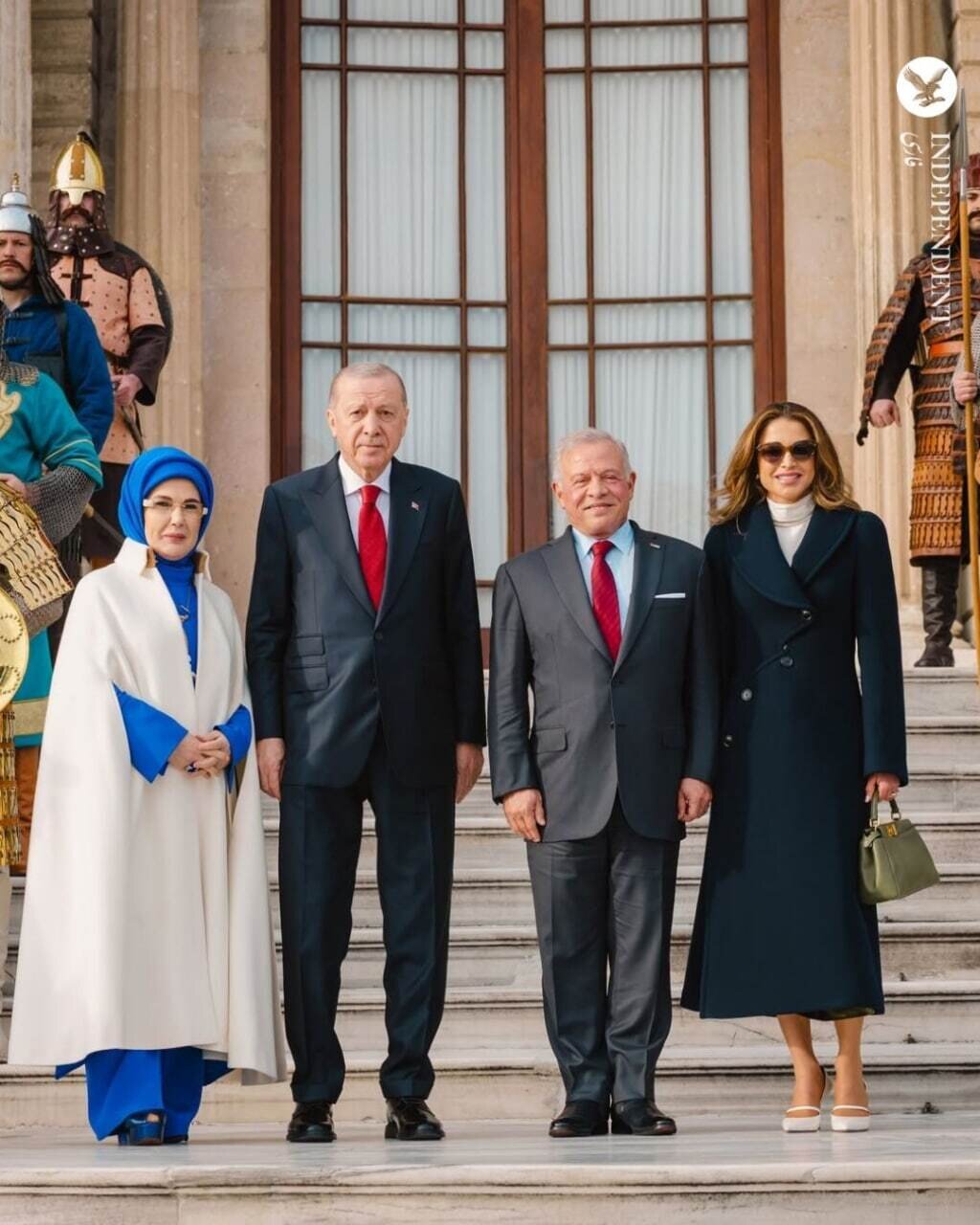 مراسم استقبال همسر اردوغان از ملکه اردن | تصاویر