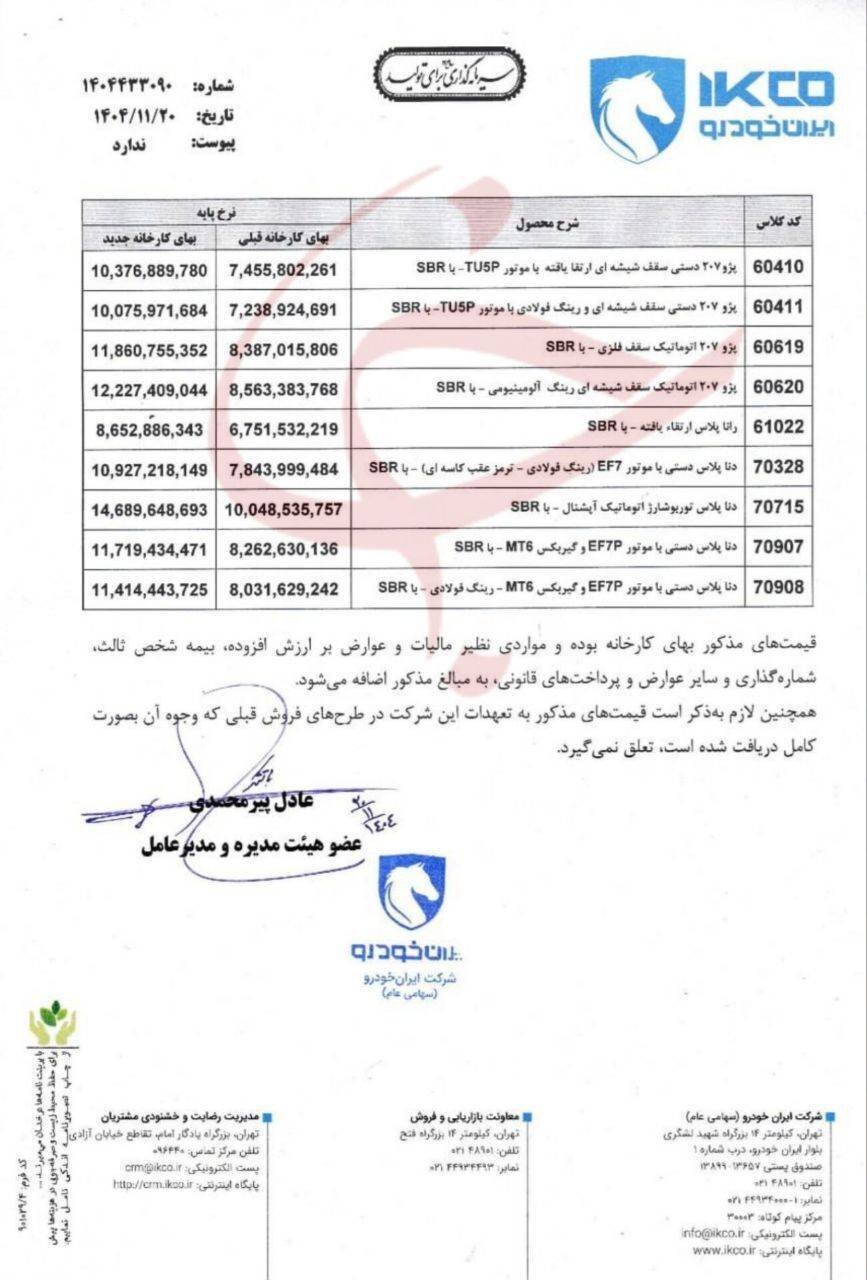 ایران خودرو بالاخره قیمت ها را اصلاح کرد؛ قیمت ۲۰۷، تارا، سورن و ری را چقدر گران شد؟ + جزئیات