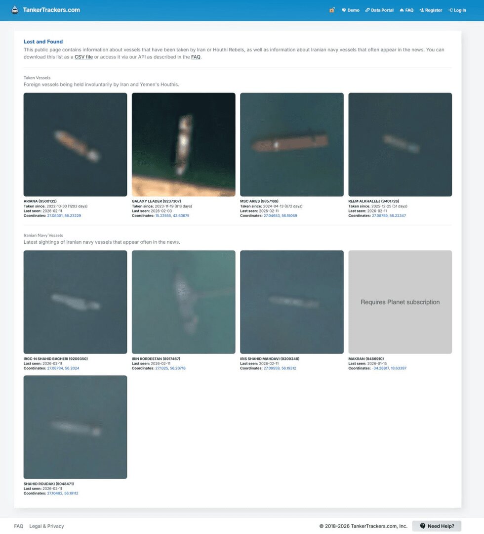 تنکرتِرَکِرز اطلاعات ناوبری ایران را فاش کرد + تصاویر | کشتیهای توقیف شده را ببینید