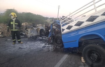 ۴ کشته در تصادف و انفجار هولناک نیسان حامل کپسول گاز با پژو + تصاویر