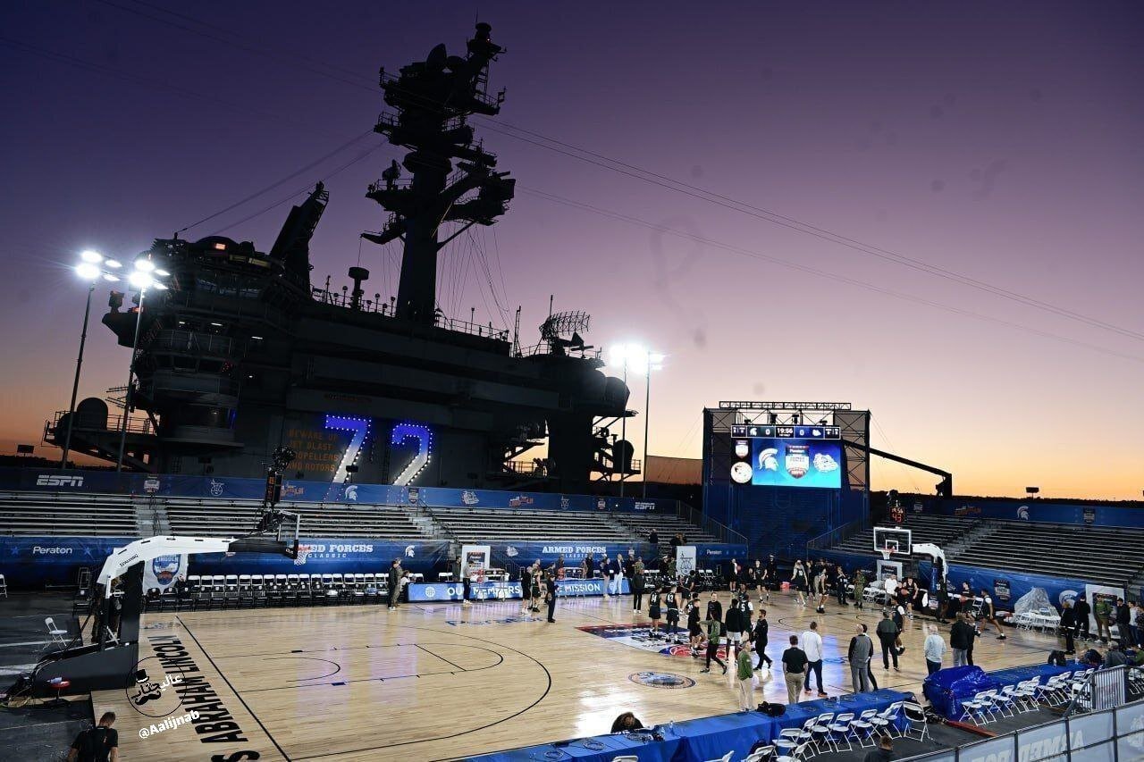 زمین بسکتبال حرفه‌ای روی عرشه آبراهام لینکلن! | تصاویر