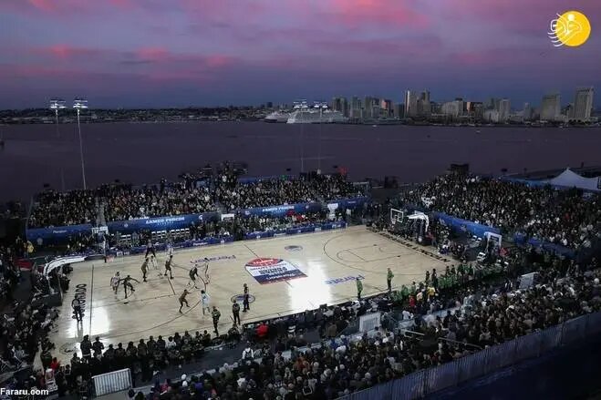 زمین بسکتبال حرفه‌ای روی عرشه آبراهام لینکلن! | تصاویر