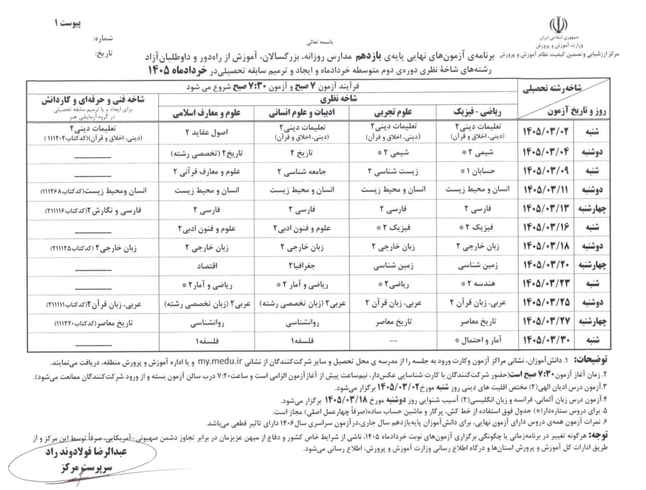 برنامه امتحانات نهایی دانش‌آموزان اعلام شد