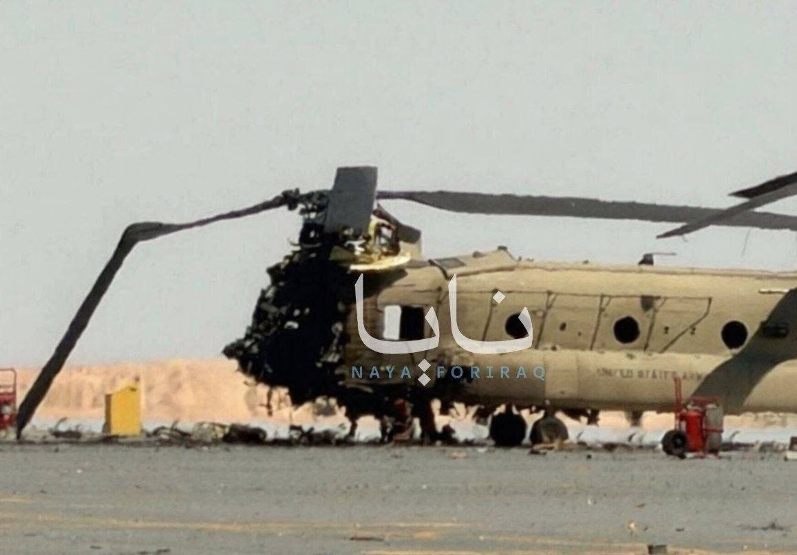 بالگرد منهدم شده آمریکایی بوئینگ CH-47 شینوک توسط پهپاد ایرانی | تصاویر