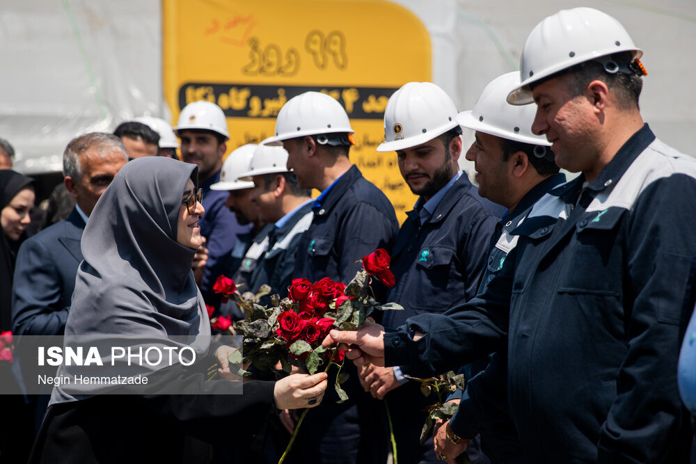 شاخه گلِ فاطمه مهاجرانی برای کارگران برق آلستوم | تصاویر