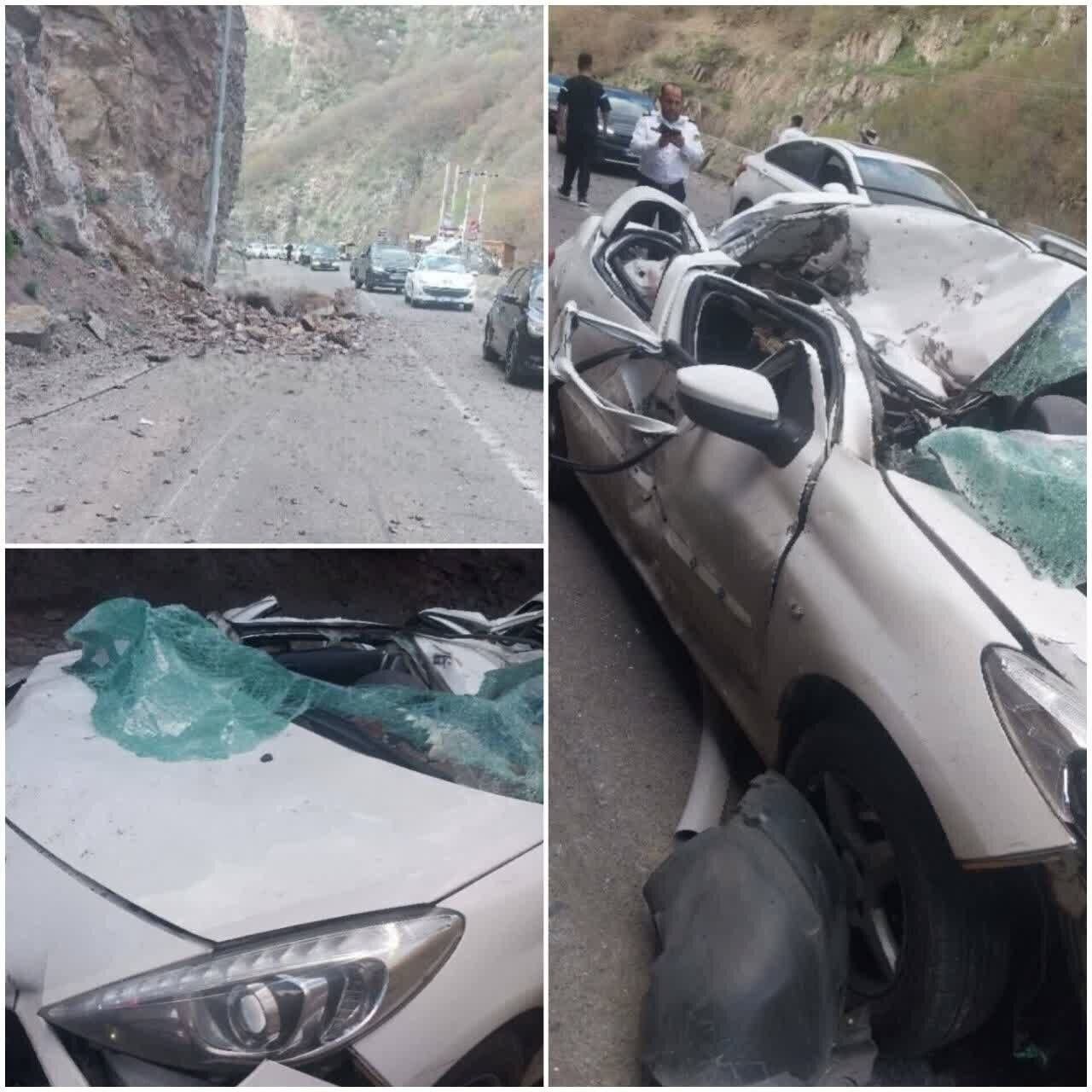سقوط هولناک یک سنگ بزرگ روی ۲۰۶ در جاده چالوس + تصاویر