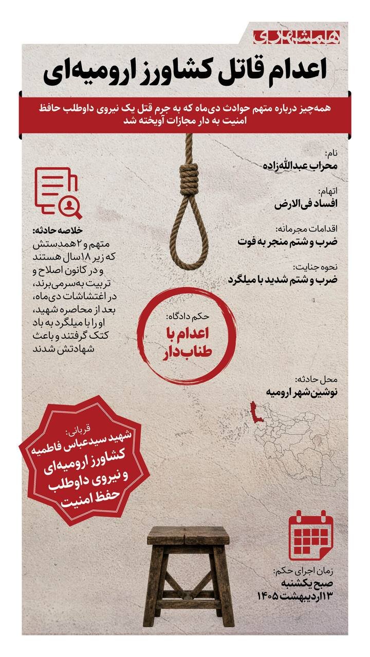 اعدام قاتل کشاورز ارومیه ای + اینفوگرافیک