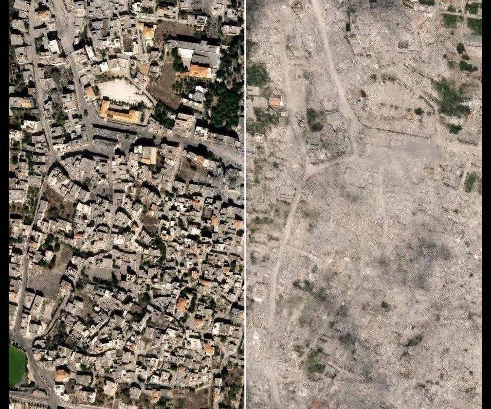 تصویر تکاندهنده؛ قبل و بعد بنت جبیل بعد از حمله اسرائیل را ببینید