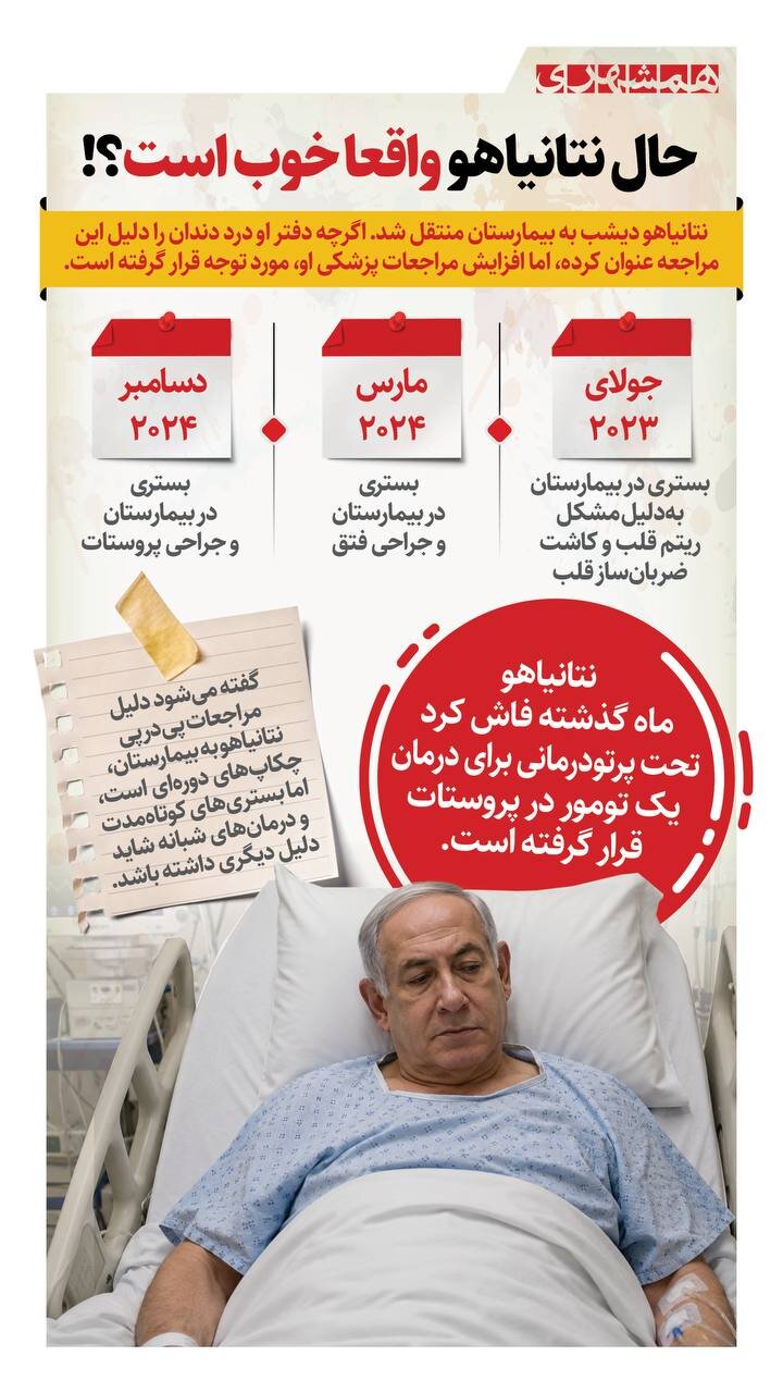 حال نتانیاهو واقعا خوب است؟ | بستری به دلیل دندان درد! + ببینید
