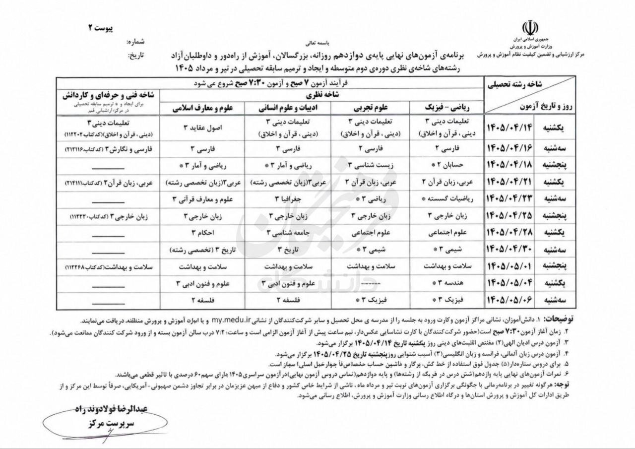 تکذیب شد؛ برنامه امتحانات نهایی دوازدهمیها واقعی نیست