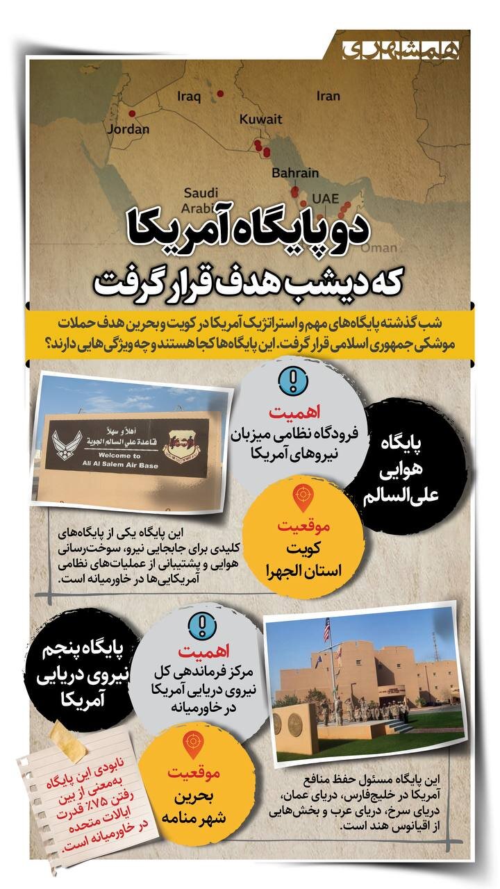 ۲ پایگاه آمریکایی که دیشب هدف قرار گرفت! | ببینید