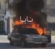 لحظه سوختن خودرو بعد از حمله هوایی + ویدئو | وضعیت خودرو بعد از اصابت پهپاد در لبنان