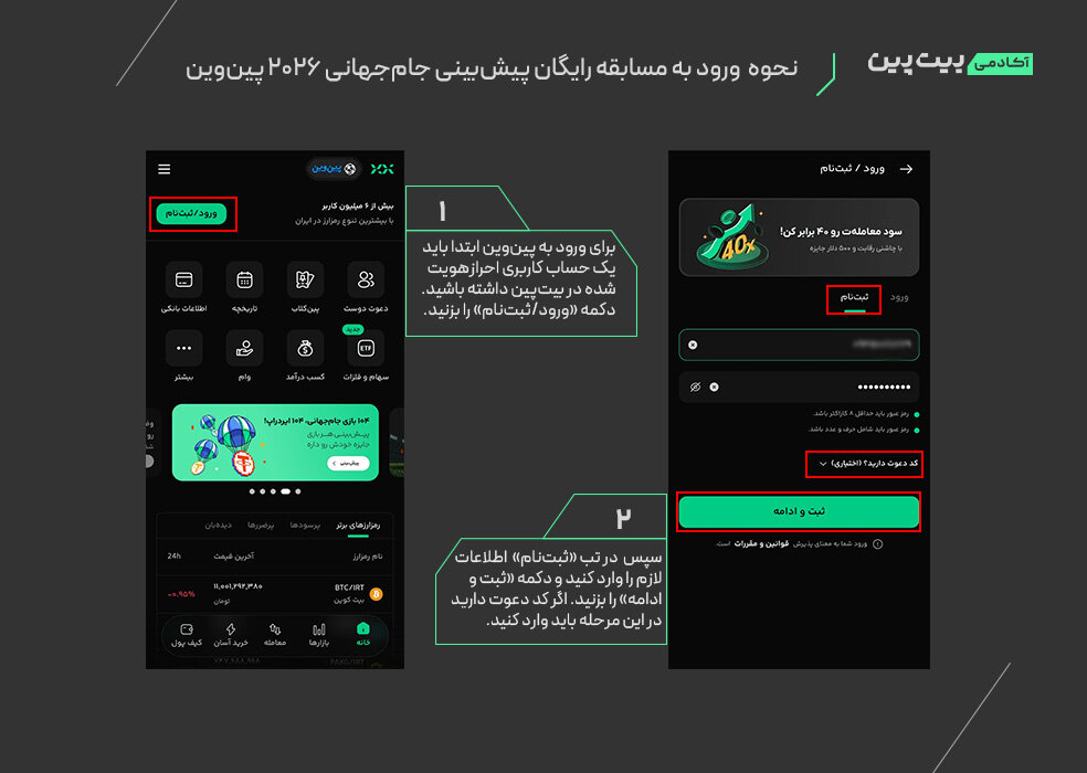 نحوه ورود به مسابقه رایگان پیش بینی جام جهانی ۲۰۲۶ بیت پین