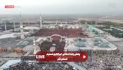 تصاویر هوایی بی‌نظیر از حضور مردم در مسجد جمکران در وداع با امام شهید | حضور حضرت آیت‌الله جوادی آملی + فیلم