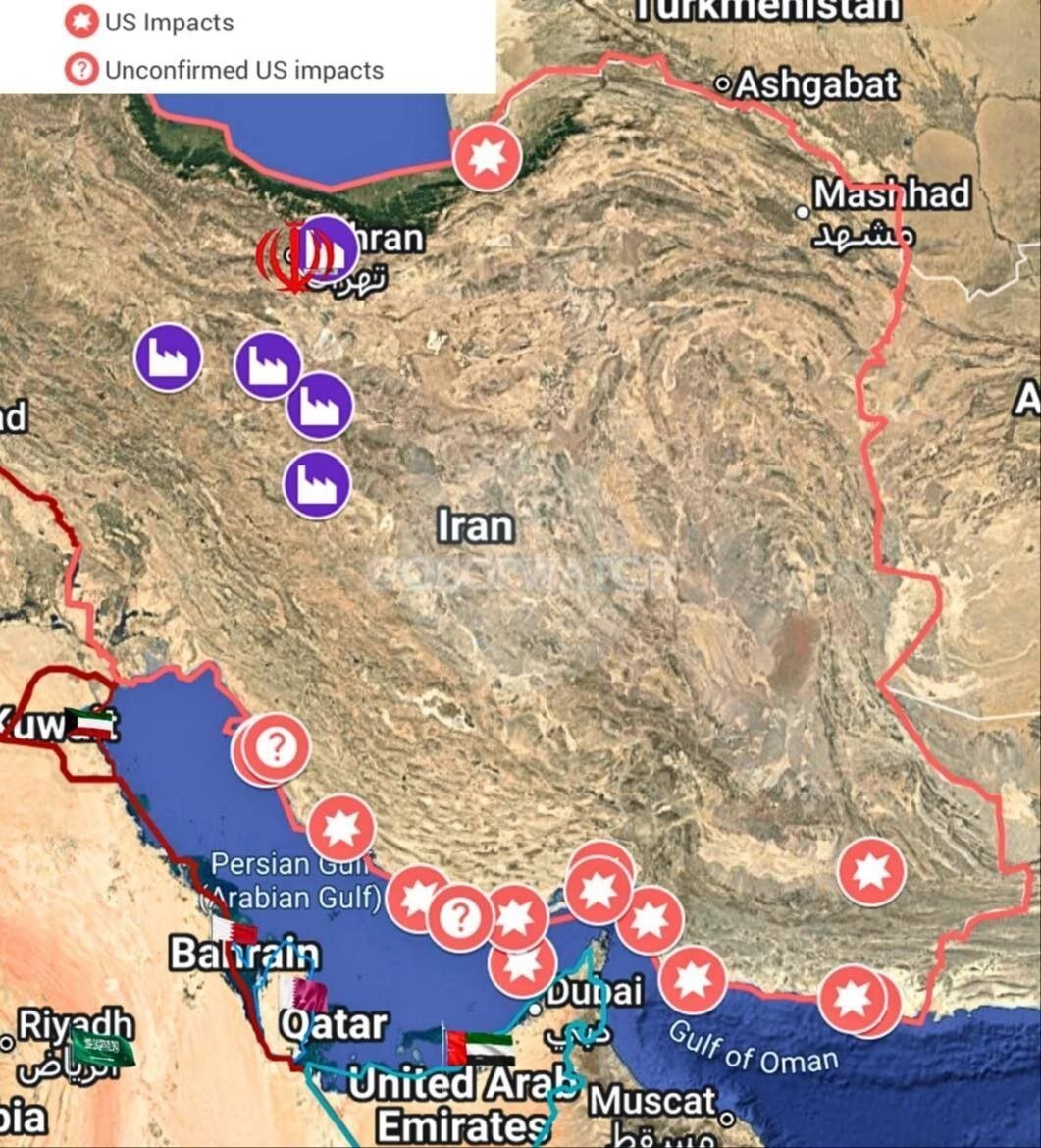 تصویری از نقاط مورد حمله قرار گرفته ایران توسط آمریکا؛ از شمال تا جنوب کشور + عکس