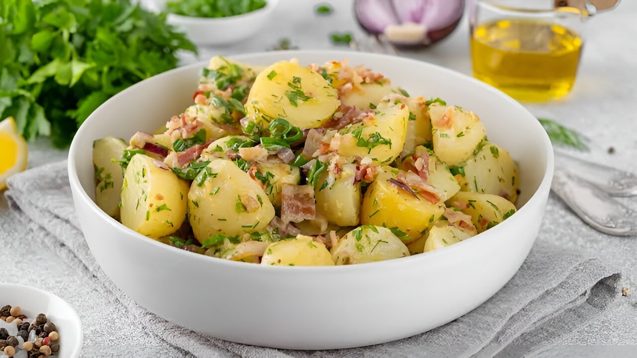 روش تهیه سالاد سیب زمینی اتریشی؛ فوری و آسان + مواد اولیه و نکات کلیدی