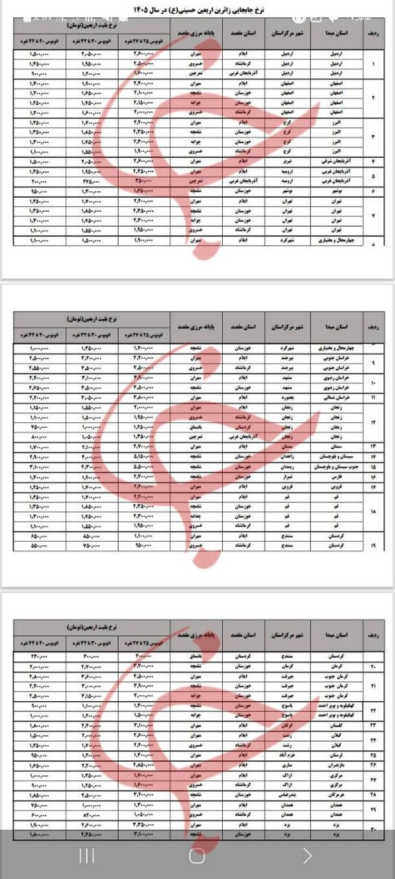 آغاز پیش‌فروش بلیت اتوبوس‌های اربعین + جدول قیمت از همه استان ها به مرز مهران، شلمچه، چذابه و تمرچین