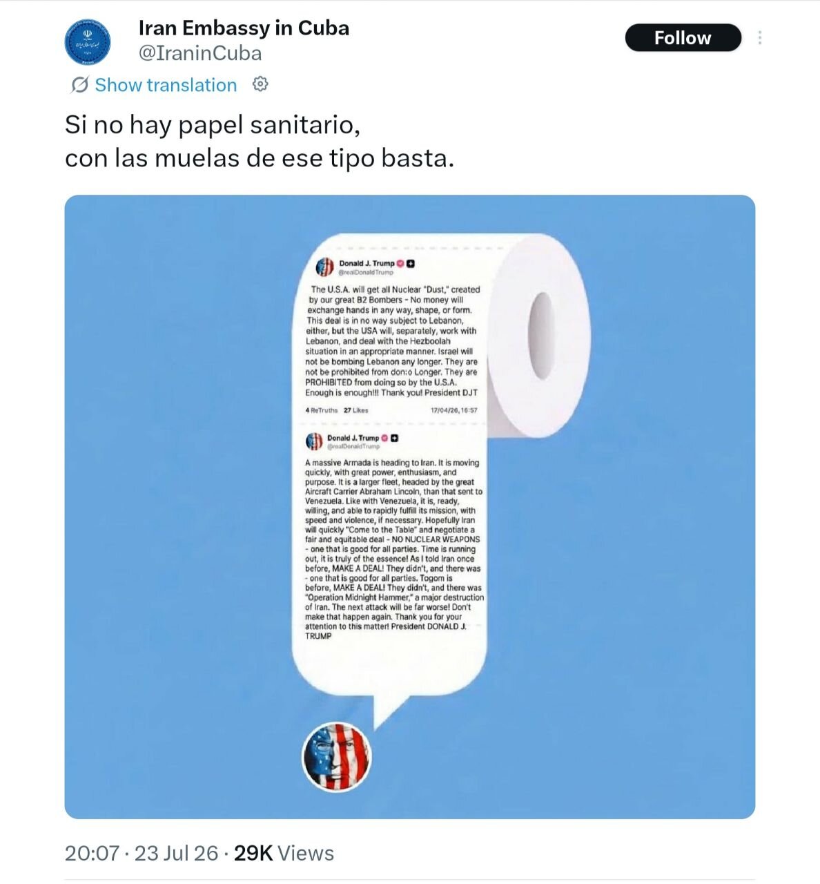 Image of Trump's tweets published on toilet paper
