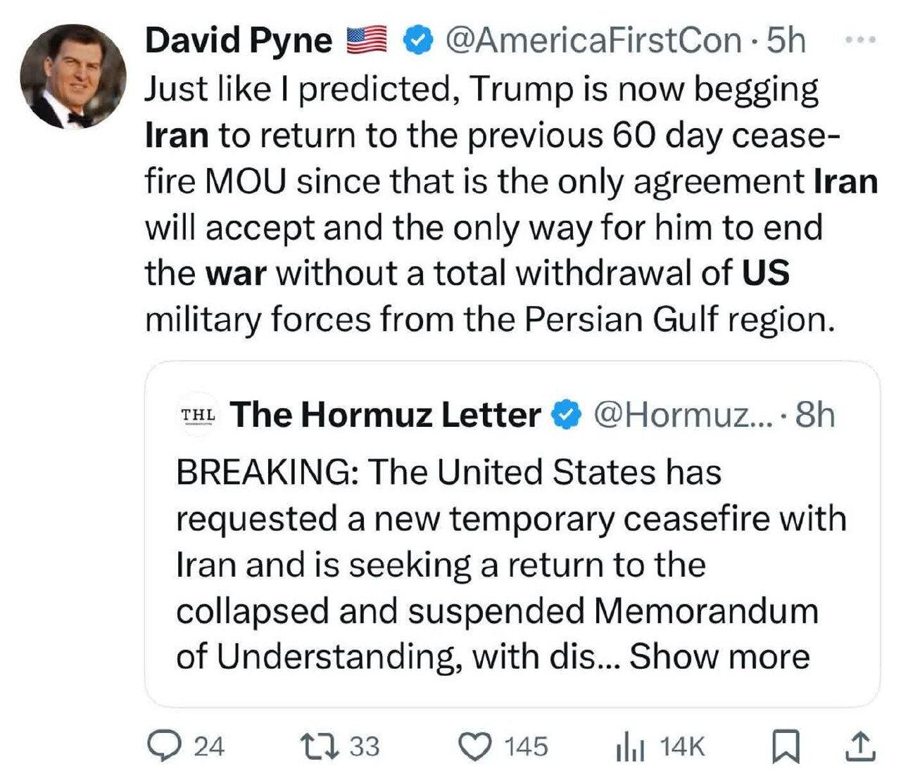 Trump is now begging Iran to return to the same 60-day ceasefire agreement.