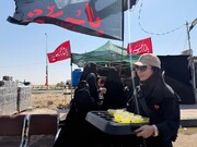 تصاویر خدمت‌رسانی ورزشکاران و مدال‌آوران به زائرین اربعین