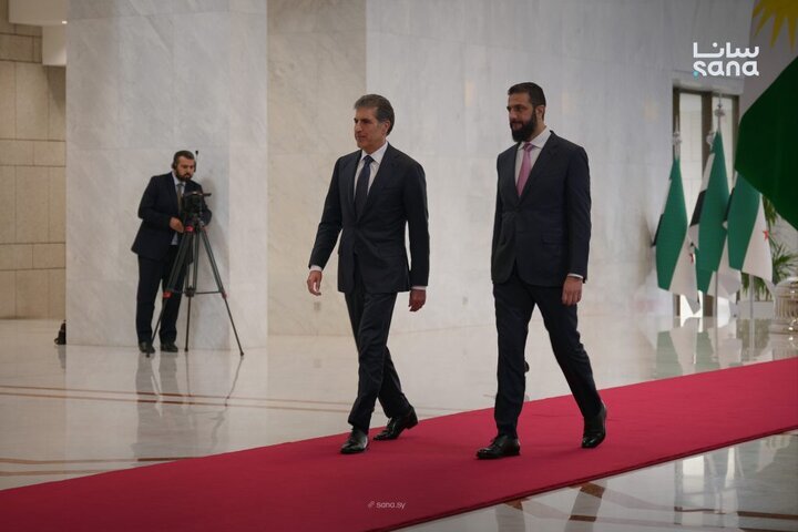 دیدار جولانی و بارزانی + تصاویر؛ الشرع در دمشق میزبان نیچروان بارزانی