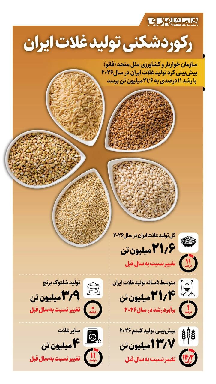رکورد شکنی تولید غلات ایران + اینفوگرافیک
