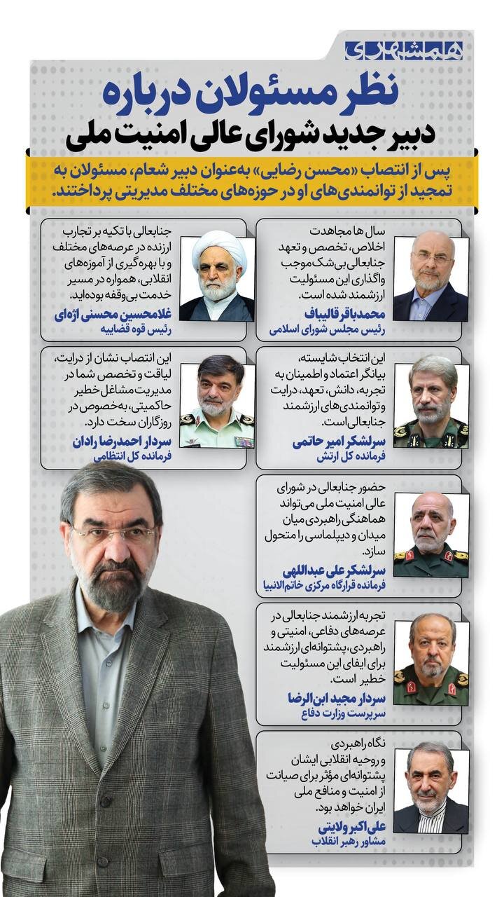 نظر مسئولان درباره دبیر جدید شورای عالی امنیت ملی + اینفوگرافیک