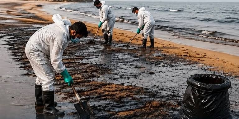 آلودگی نفتی سواحل قشم؛ عملیات پاکسازی ادامه دارد