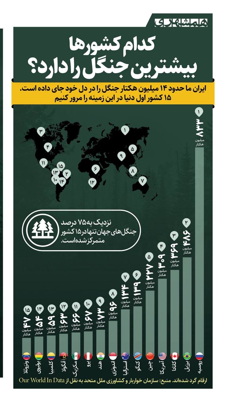 کدام کشورها بیشترین جنگل را دارند؟